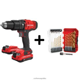 CRAFTSMAN akumulatorowa wiertarka udarowa o zmiennej prędkości v20 1/2 cala, 20 V, o maksymalnym natężeniu i zmiennej prędkości (w zestawie 2 akumulatory) elektronarzędzia 6XLTVN165 Elektronarzędzia Craftsman